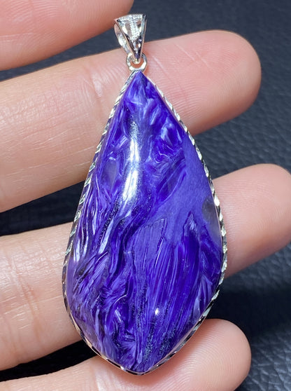 AAAAA Natural Russian Charoite Pendant,Pendant Necklace,S925 Natrual Gems Pendant,Handmade Gift,Personalized Gift ET273