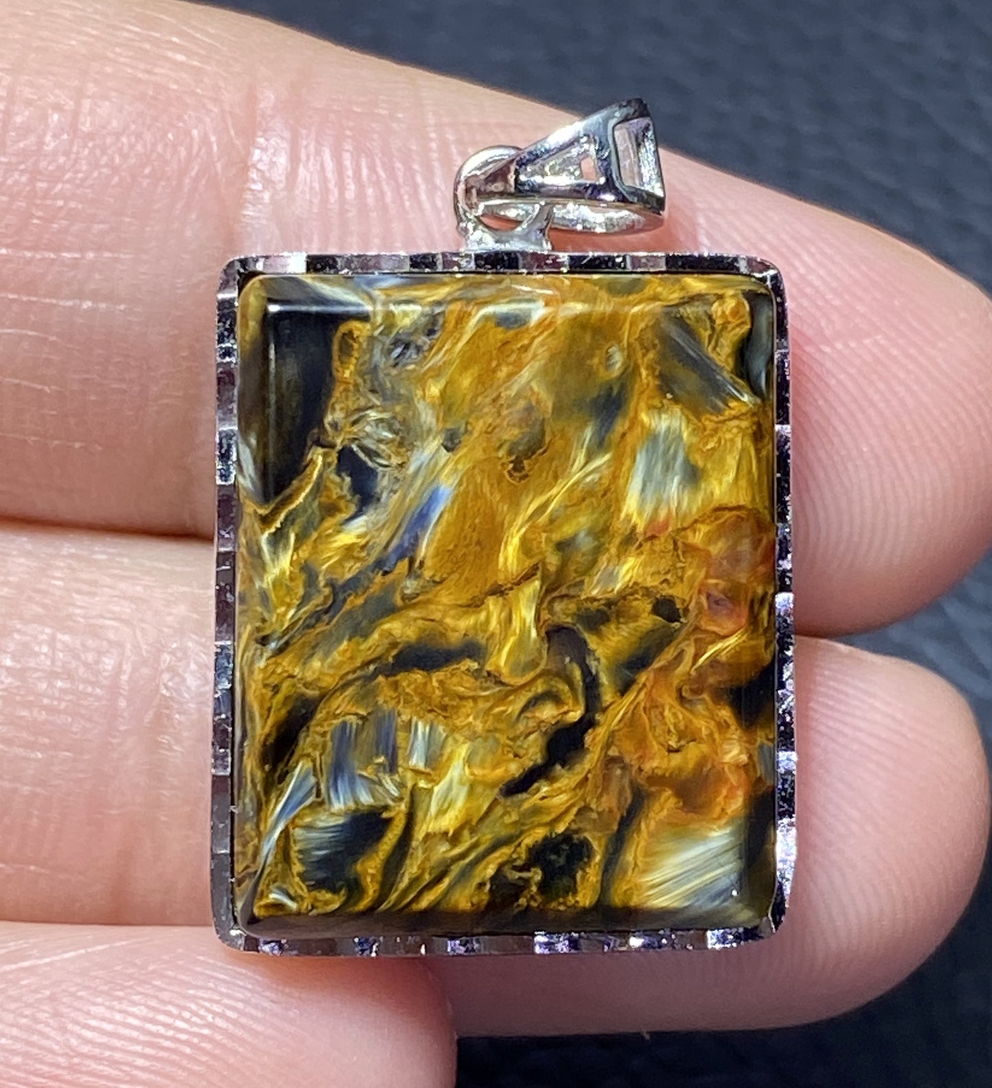 AAAA Natural Namibian Pietersite Pendant，Silver Pendant,Colorful Full Fire Pietersite Pendant, Collection Quality ET1075