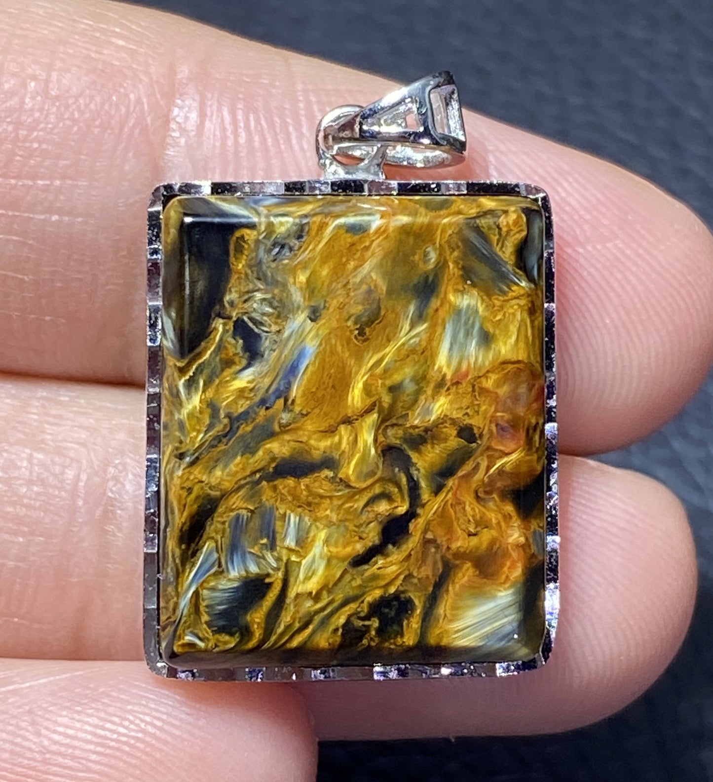 AAAA Natural Namibian Pietersite Pendant，Silver Pendant,Colorful Full Fire Pietersite Pendant, Collection Quality ET1075