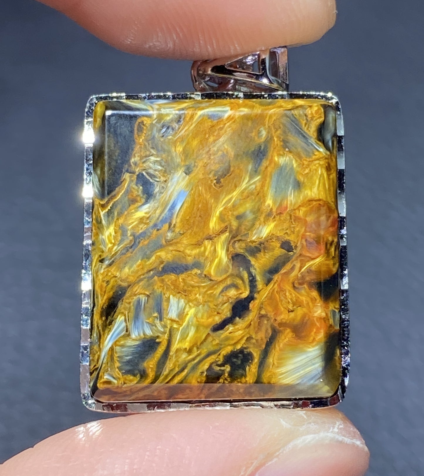 AAAA Natural Namibian Pietersite Pendant，Silver Pendant,Colorful Full Fire Pietersite Pendant, Collection Quality ET1075