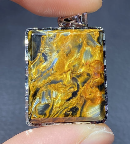 AAAA Natural Namibian Pietersite Pendant，Silver Pendant,Colorful Full Fire Pietersite Pendant, Collection Quality ET1075