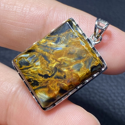 AAAA Natural Namibian Pietersite Pendant，Silver Pendant,Colorful Full Fire Pietersite Pendant, Collection Quality ET1075