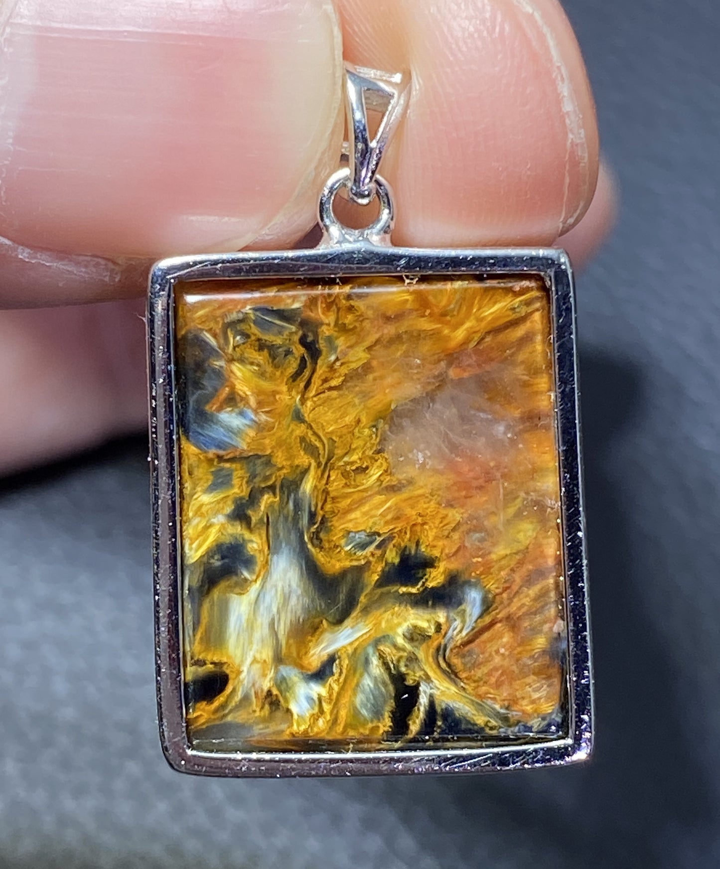 AAAA Natural Namibian Pietersite Pendant，Silver Pendant,Colorful Full Fire Pietersite Pendant, Collection Quality ET1075