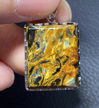 AAAA Natural Namibian Pietersite Pendant，Silver Pendant,Colorful Full Fire Pietersite Pendant, Collection Quality ET1075