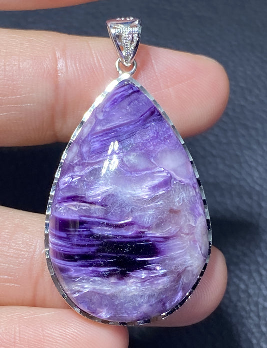 AAAA Natural Russian Charoite Pendant,Pendant Necklace,S925 Natrual Gems Pendant,Handmade Gift,Personalized Gift ET334