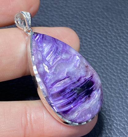 AAAA Natural Russian Charoite Pendant,Pendant Necklace,S925 Natrual Gems Pendant,Handmade Gift,Personalized Gift ET334