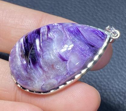AAAA Natural Russian Charoite Pendant,Pendant Necklace,S925 Natrual Gems Pendant,Handmade Gift,Personalized Gift ET334