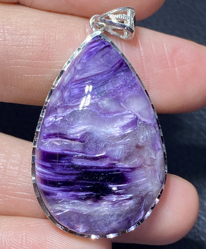 AAAA Natural Russian Charoite Pendant,Pendant Necklace,S925 Natrual Gems Pendant,Handmade Gift,Personalized Gift ET334