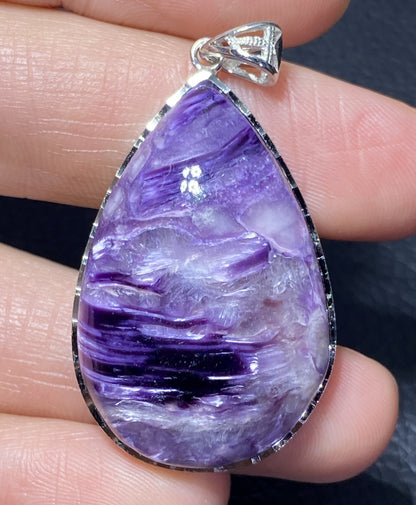 AAAA Natural Russian Charoite Pendant,Pendant Necklace,S925 Natrual Gems Pendant,Handmade Gift,Personalized Gift ET334