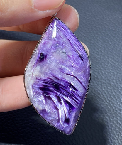 AAAA Natural Russian Charoite Pendant,Pendant Necklace,S925 Natrual Gems Pendant,Handmade Gift,Personalized Gift ET347