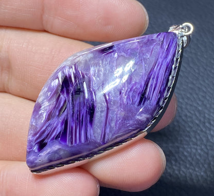 AAAA Natural Russian Charoite Pendant,Pendant Necklace,S925 Natrual Gems Pendant,Handmade Gift,Personalized Gift ET347