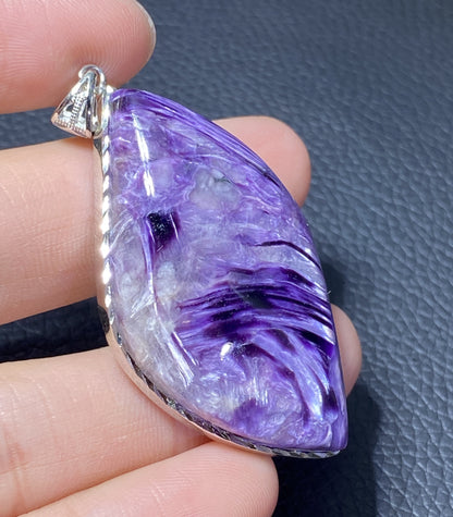 AAAA Natural Russian Charoite Pendant,Pendant Necklace,S925 Natrual Gems Pendant,Handmade Gift,Personalized Gift ET347