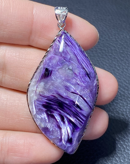 AAAA Natural Russian Charoite Pendant,Pendant Necklace,S925 Natrual Gems Pendant,Handmade Gift,Personalized Gift ET347