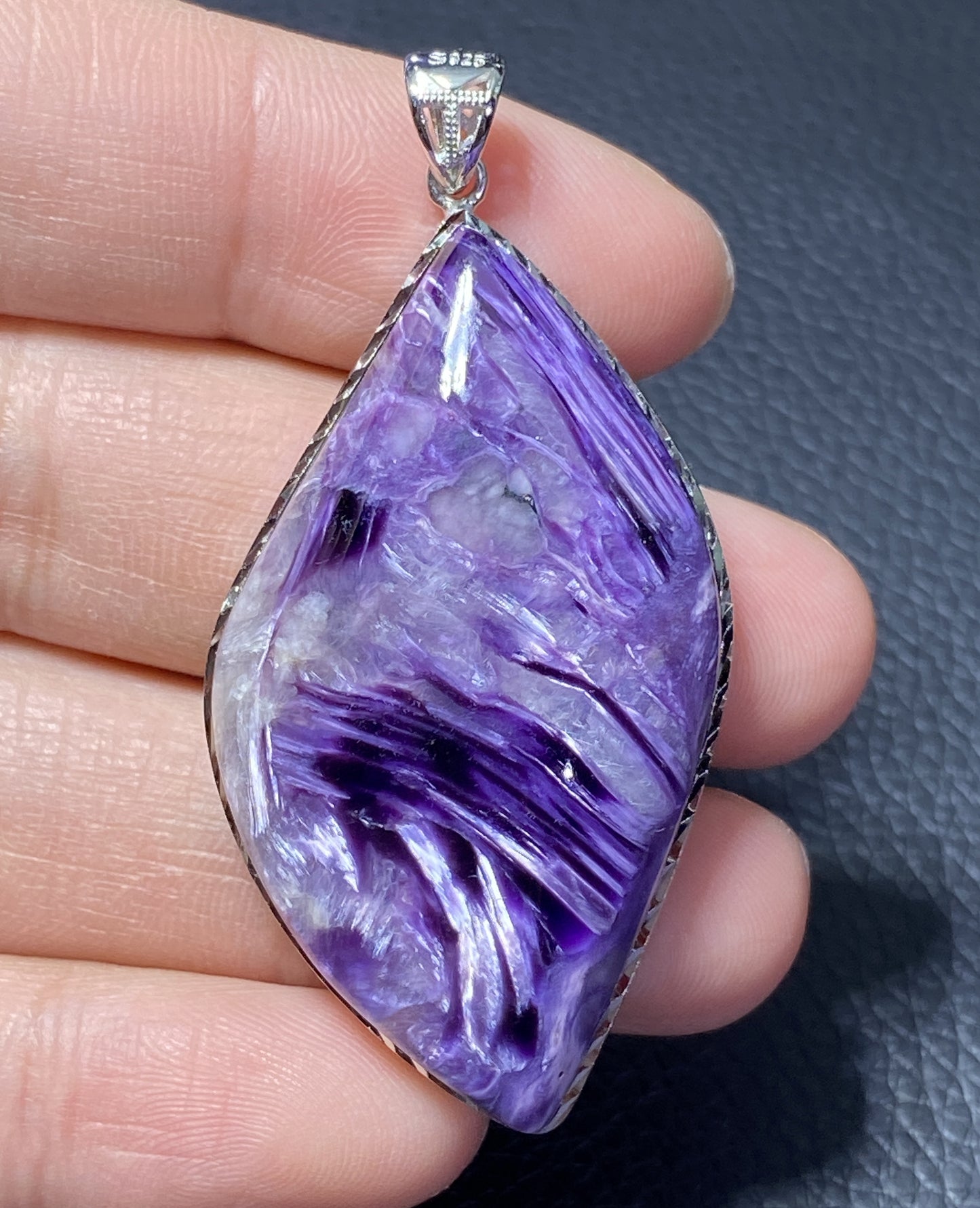 AAAA Natural Russian Charoite Pendant,Pendant Necklace,S925 Natrual Gems Pendant,Handmade Gift,Personalized Gift ET347