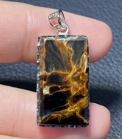 AAAA Natural Namibian Pietersite 925 Silver Pendant, Colored Full Fire Pietersite,Pietersite Gemstone,Gift For Boyfriend ET1003