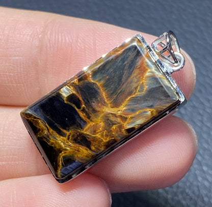 AAAA Natural Namibian Pietersite 925 Silver Pendant, Colored Full Fire Pietersite,Pietersite Gemstone,Gift For Boyfriend ET1003