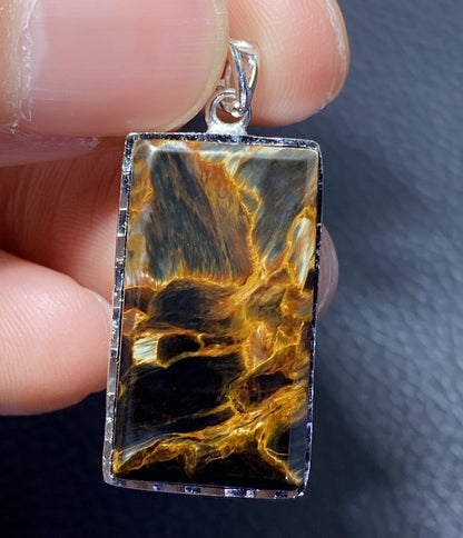 AAAA Natural Namibian Pietersite 925 Silver Pendant, Colored Full Fire Pietersite,Pietersite Gemstone,Gift For Boyfriend ET1003