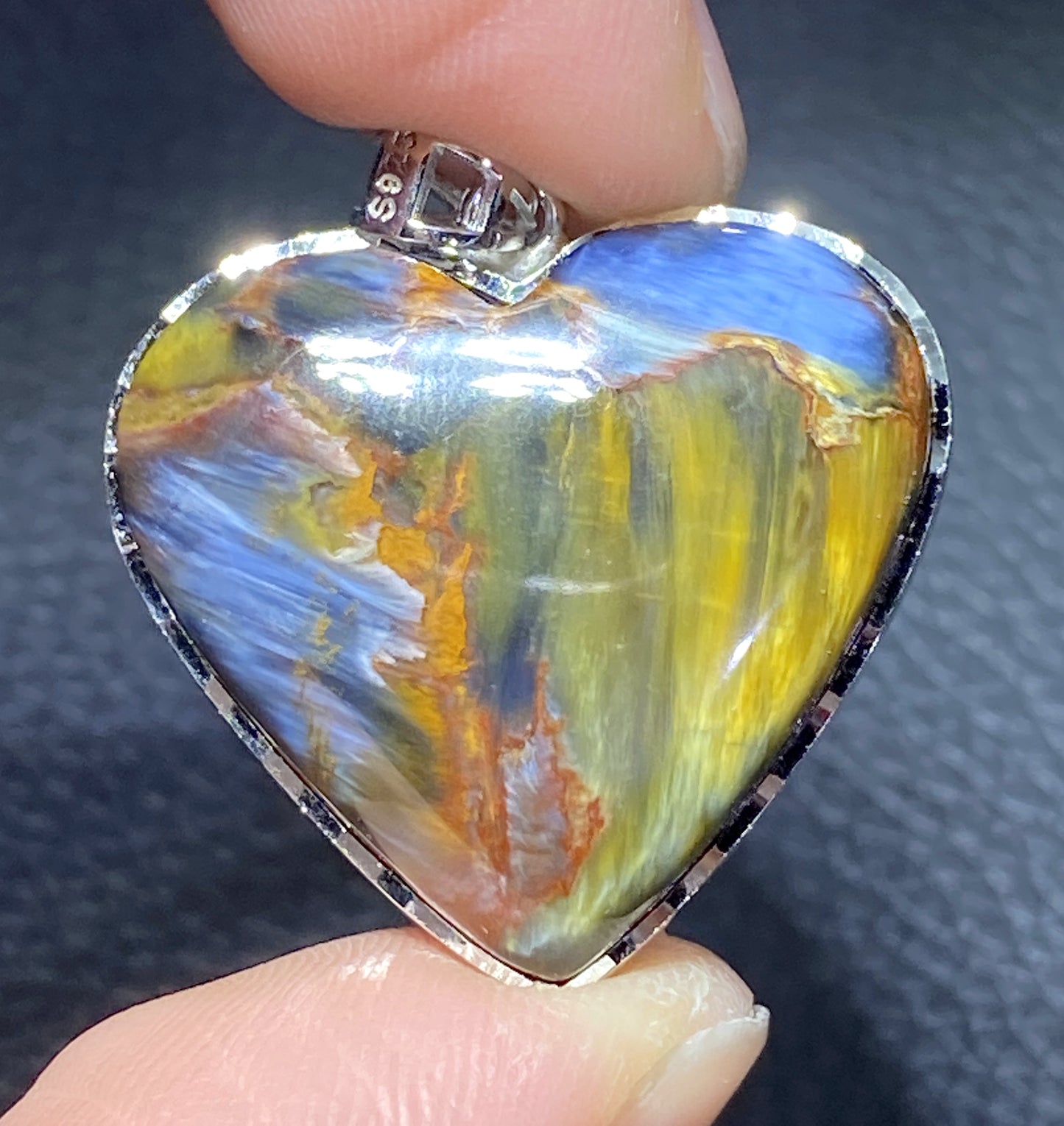 AAAA Natural Namibian Pietersite Pendant，Silver Pendant，Colorful Full Fire Pietersite Pendant, Collection Quality ET1215