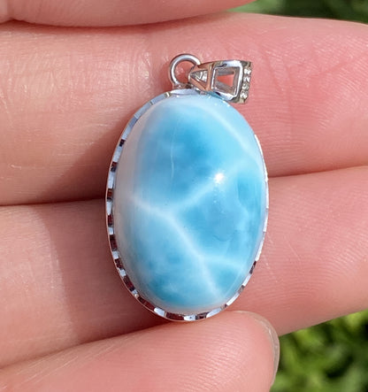 AAAA Natural Authentic Dominican Larimar Pendant,Larimar Necklace,Crystal Pendant,Gems Pendant ET506