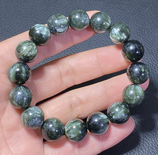 Seraphinite,AAAA Natural Authentic Russian Seraphinite Beads,13.4mm Bracelet,Seraphinite Beads Bracelet,Handmade Jewelry ET329