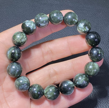 Seraphinite,AAAA Natural Authentic Russian Seraphinite Beads,13.4mm Bracelet,Seraphinite Beads Bracelet,Handmade Jewelry ET329