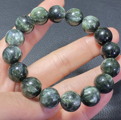 Seraphinite,AAAA Natural Authentic Russian Seraphinite Beads,13.4mm Bracelet,Seraphinite Beads Bracelet,Handmade Jewelry ET329