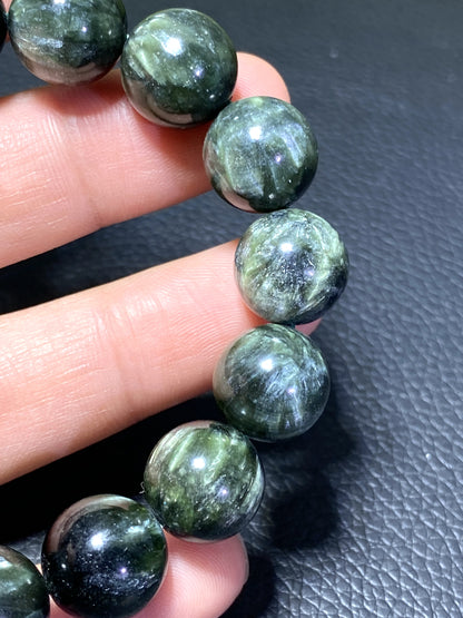 Seraphinite,AAAA Natural Authentic Russian Seraphinite Beads,13.4mm Bracelet,Seraphinite Beads Bracelet,Handmade Jewelry ET329