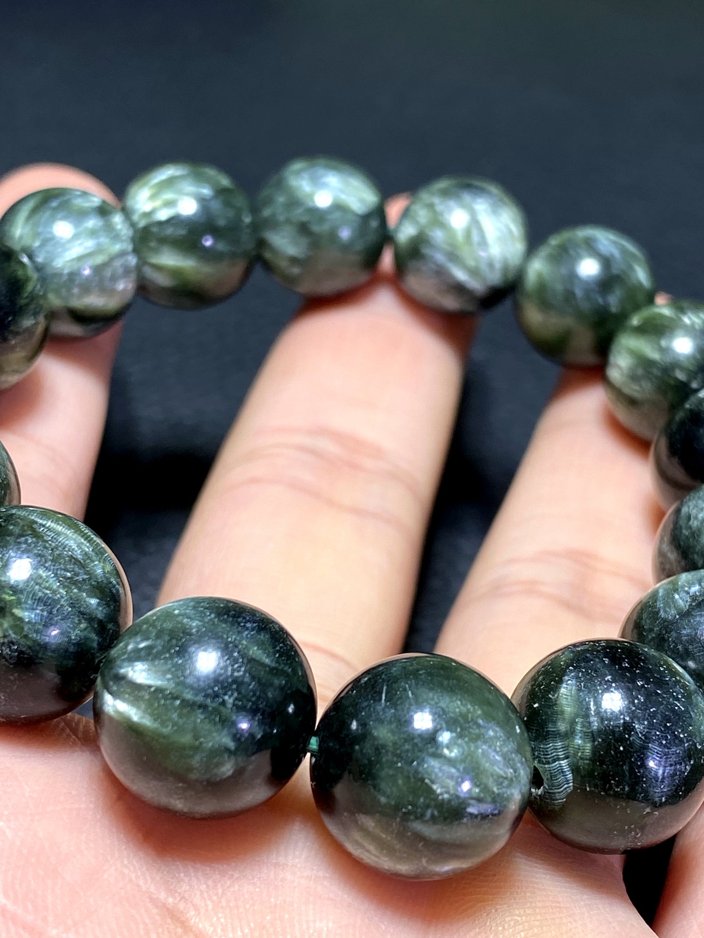 Seraphinite,AAAA Natural Authentic Russian Seraphinite Beads,13.4mm Bracelet,Seraphinite Beads Bracelet,Handmade Jewelry ET329