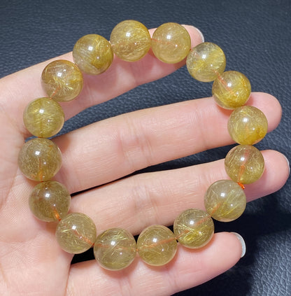 AAA+ Natural Rutilated Quartz Bracelet,Rutilated Quartz Stone,14mm Bracelet,Lucky Bracelet,Handmade jewelry ET0533