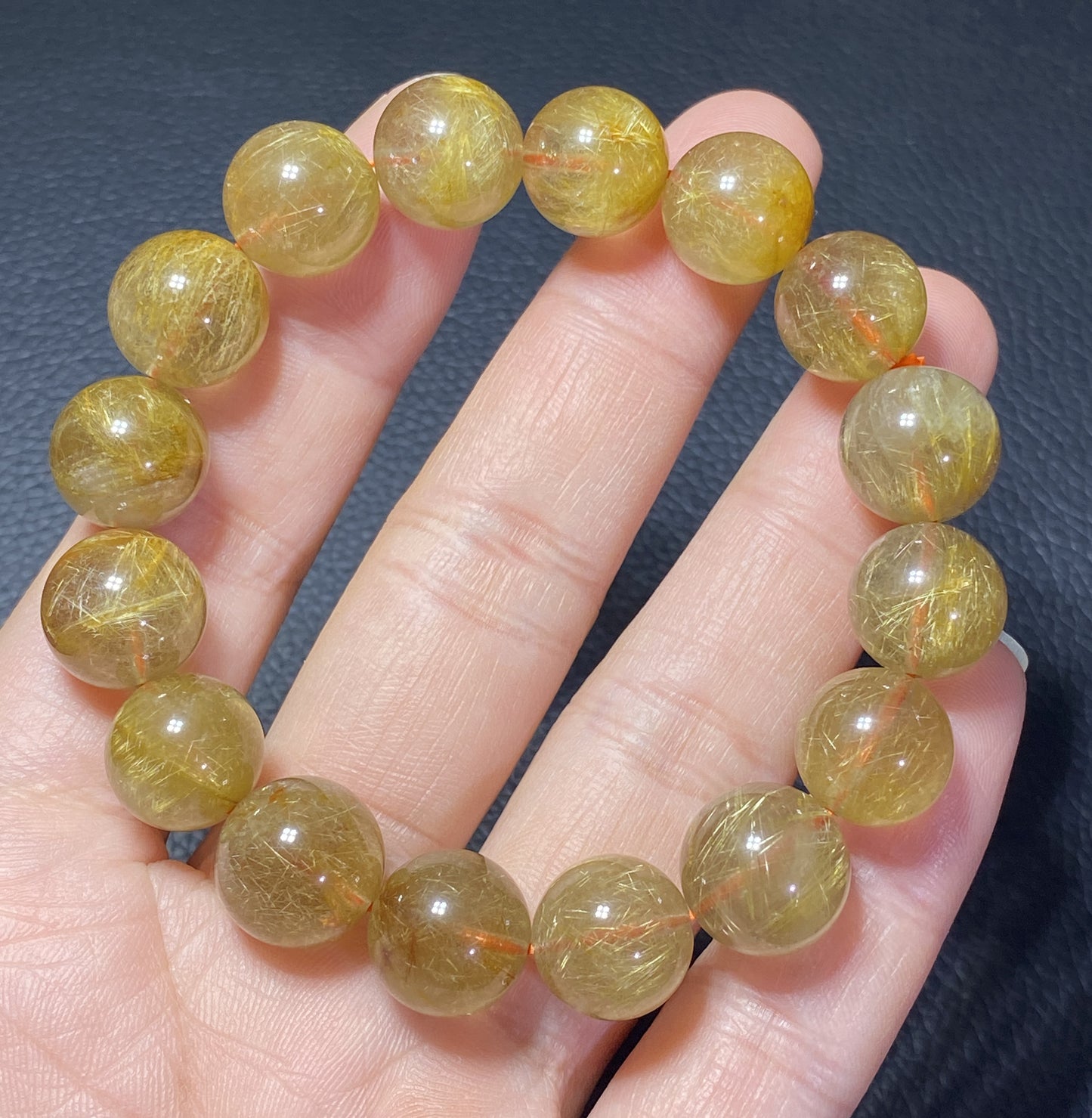 AAA+ Natural Rutilated Quartz Bracelet,Rutilated Quartz Stone,14mm Bracelet,Lucky Bracelet,Handmade jewelry ET0533