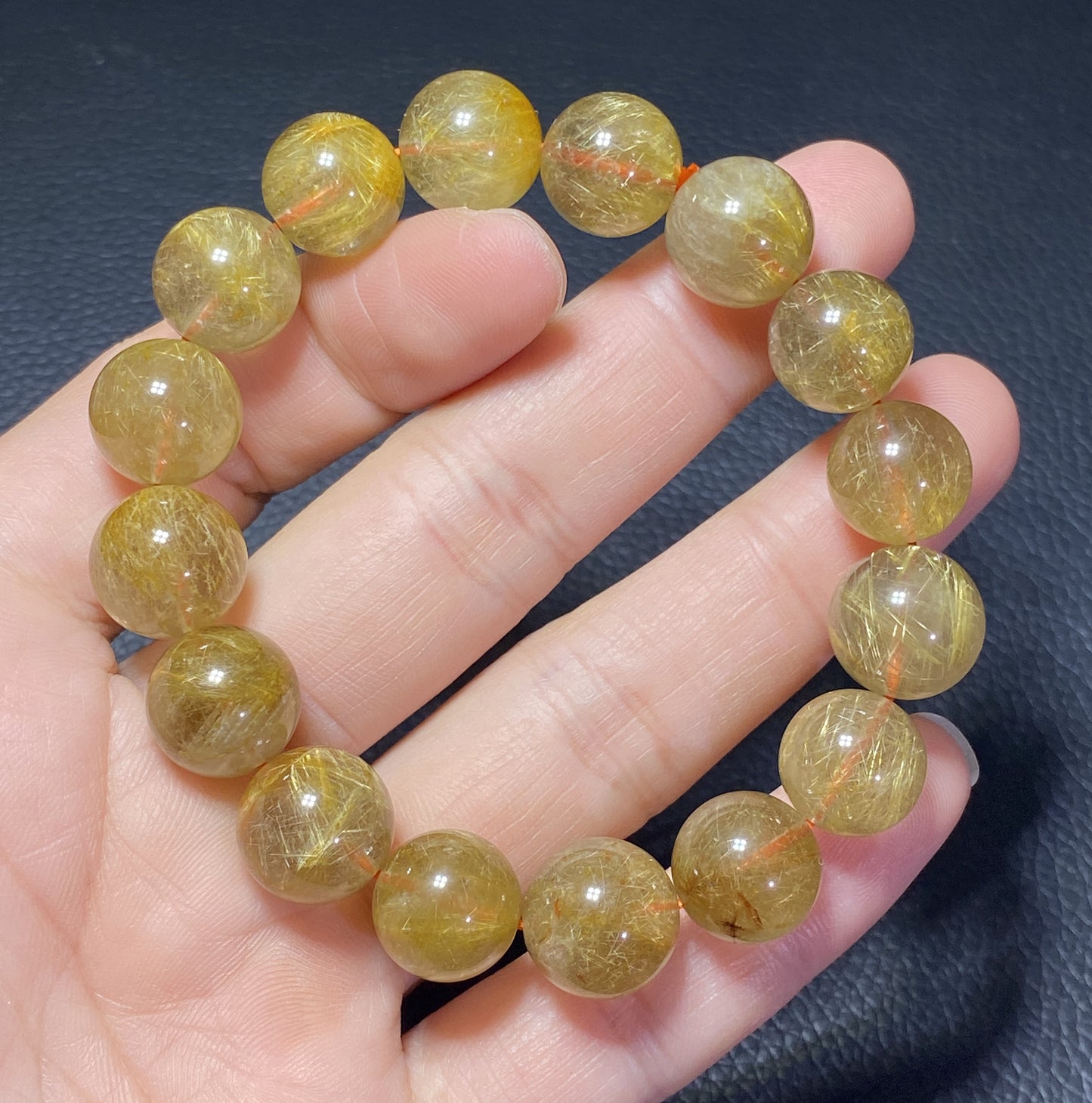 AAA+ Natural Rutilated Quartz Bracelet,Rutilated Quartz Stone,14mm Bracelet,Lucky Bracelet,Handmade jewelry ET0533