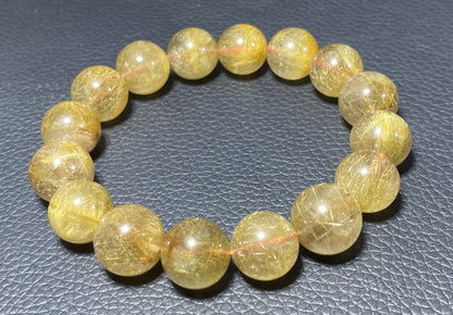 AAA+ Natural Rutilated Quartz Bracelet,Rutilated Quartz Stone,14mm Bracelet,Lucky Bracelet,Handmade jewelry ET0533