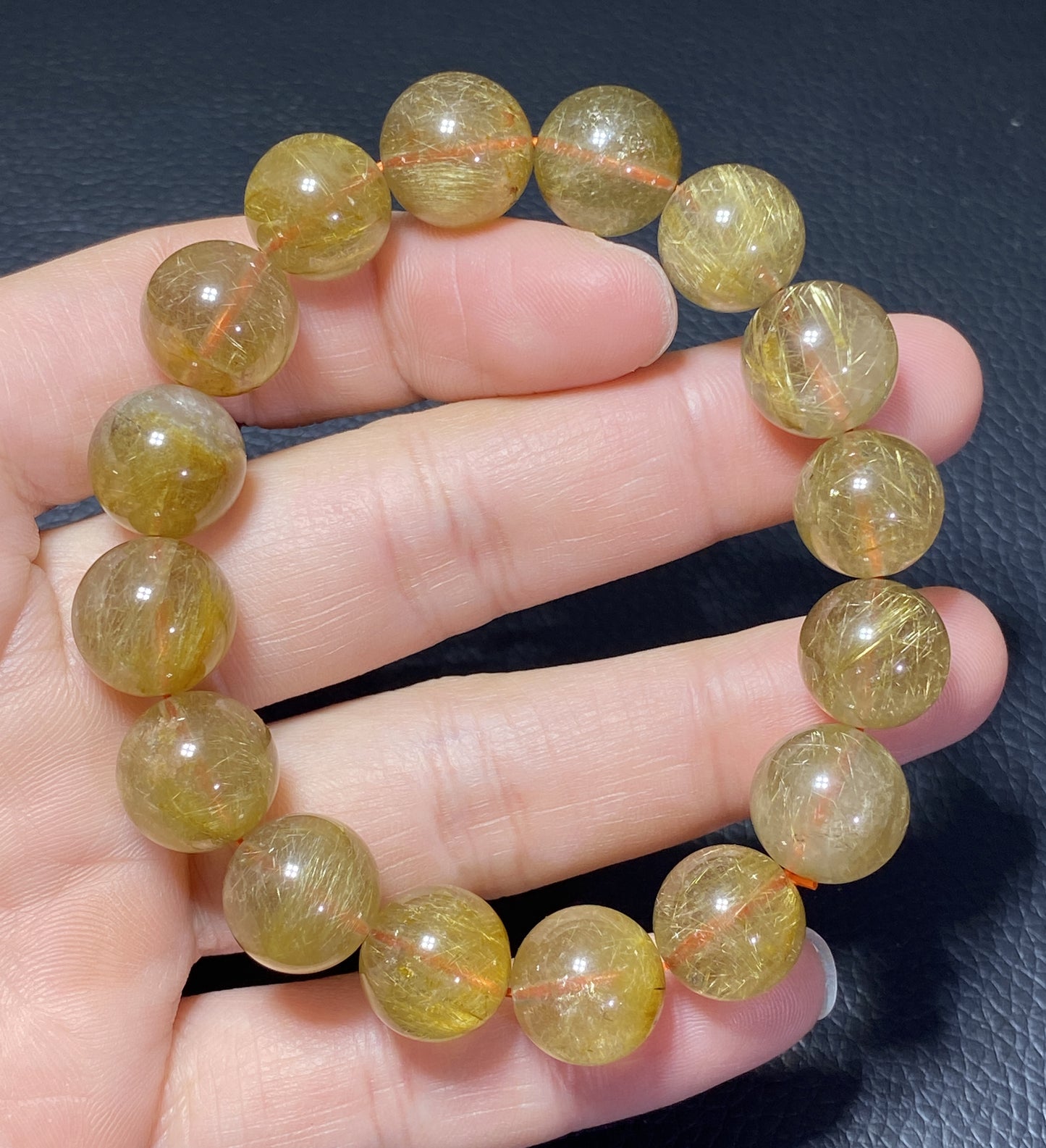 AAA+ Natural Rutilated Quartz Bracelet,Rutilated Quartz Stone,14mm Bracelet,Lucky Bracelet,Handmade jewelry ET0533