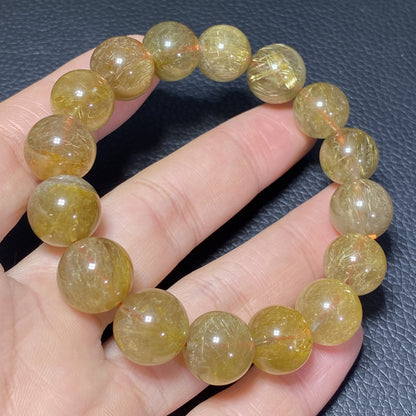 AAA+ Natural Rutilated Quartz Bracelet,Rutilated Quartz Stone,14mm Bracelet,Lucky Bracelet,Handmade jewelry ET0533