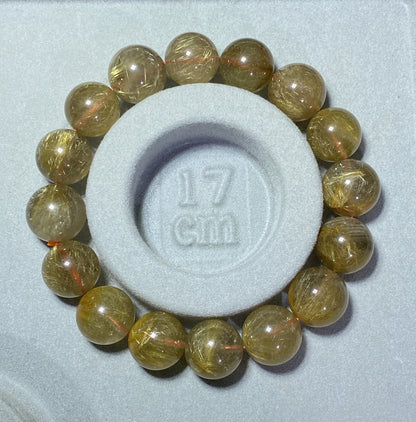 AAA+ Natural Rutilated Quartz Bracelet,Rutilated Quartz Stone,14mm Bracelet,Lucky Bracelet,Handmade jewelry ET0533