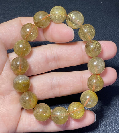 AAA+ Natural Rutilated Quartz Bracelet,Rutilated Quartz Stone,14mm Bracelet,Lucky Bracelet,Handmade jewelry ET0533