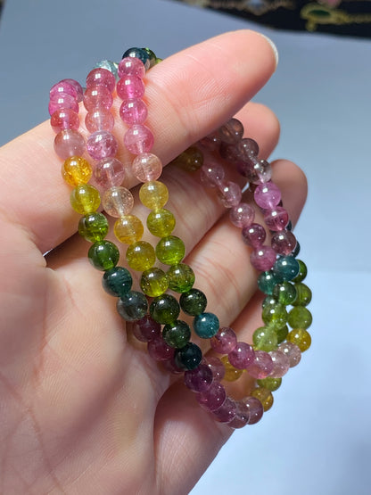 AAAA Natural Authentic Tourmaline Bracelet, Tourmaline Round Bracelet, Rainbow Tourmaline Bracelet ET1071