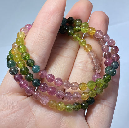 AAAA Natural Authentic Tourmaline Bracelet, Tourmaline Round Bracelet, Rainbow Tourmaline Bracelet ET1071