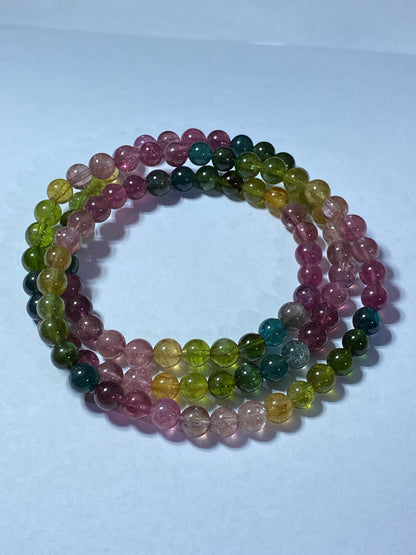 AAAA Natural Authentic Tourmaline Bracelet, Tourmaline Round Bracelet, Rainbow Tourmaline Bracelet ET1071