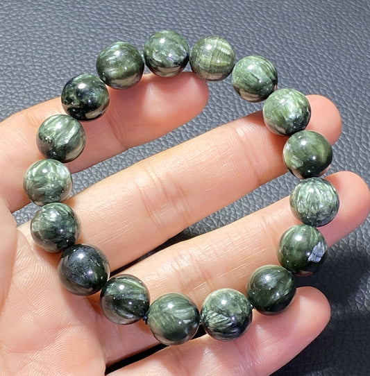 Seraphinite,AAAA Natural Authentic Russian Seraphinite Beads,12.3mm Bracelet,Seraphinite Beads Bracelet,Handmade Jewelry ET329