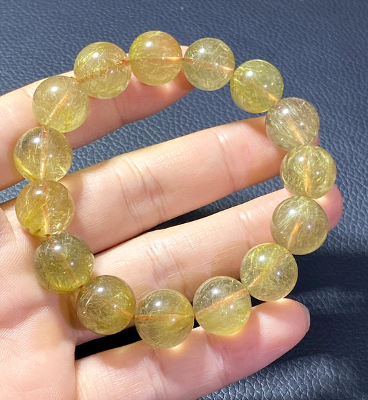 AAA+ Natural Rutilated Quartz Bracelet,Rutilated Quartz Stone,14.2mm Bracelet,Lucky Bracelet,Handmade jewelry ET551