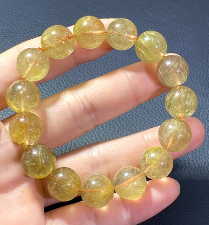 AAA+ Natural Rutilated Quartz Bracelet,Rutilated Quartz Stone,14.2mm Bracelet,Lucky Bracelet,Handmade jewelry ET551