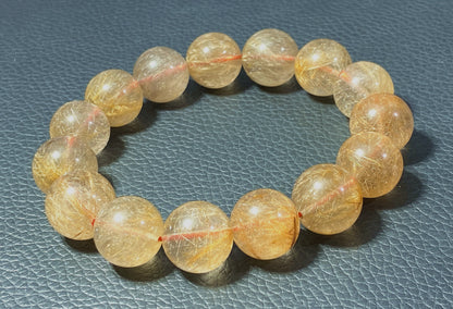 AAA+ Natural Rutilated Quartz Bracelet,Rutilated Quartz Stone,14.2mm Bracelet,Lucky Bracelet,Handmade jewelry ET551