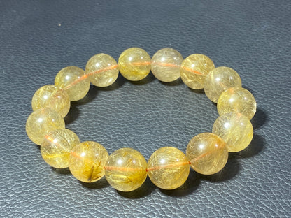 AAA+ Natural Rutilated Quartz Bracelet,Rutilated Quartz Stone,14.2mm Bracelet,Lucky Bracelet,Handmade jewelry ET551