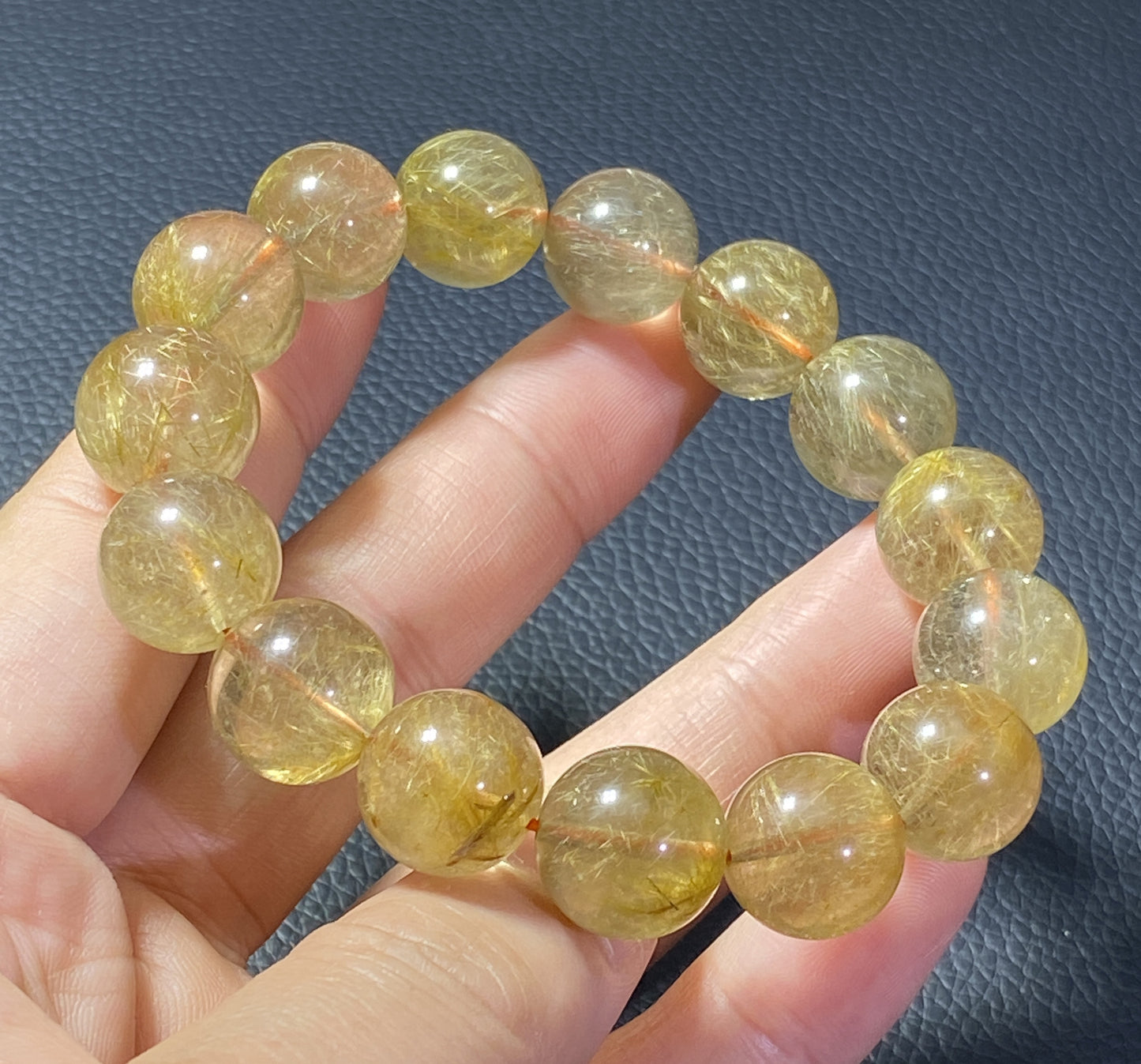 AAA+ Natural Rutilated Quartz Bracelet,Rutilated Quartz Stone,14.2mm Bracelet,Lucky Bracelet,Handmade jewelry ET551