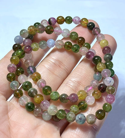 AAAA Natural Authentic Tourmaline Bracelet,Tourmaline Round Bracelet,Rainbow Tourmaline Bracelet,Crystal Bracelet ET564