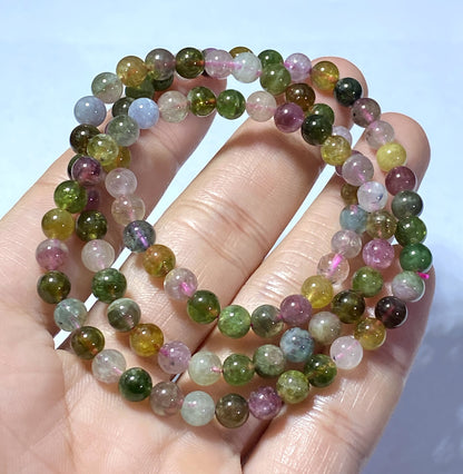 AAAA Natural Authentic Tourmaline Bracelet,Tourmaline Round Bracelet,Rainbow Tourmaline Bracelet,Crystal Bracelet ET564