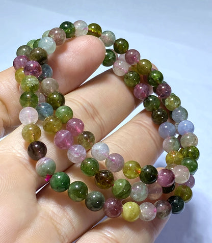 AAAA Natural Authentic Tourmaline Bracelet,Tourmaline Round Bracelet,Rainbow Tourmaline Bracelet,Crystal Bracelet ET564