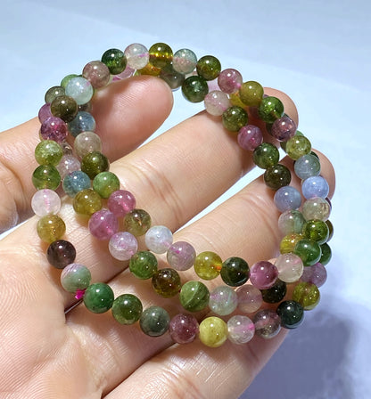 AAAA Natural Authentic Tourmaline Bracelet,Tourmaline Round Bracelet,Rainbow Tourmaline Bracelet,Crystal Bracelet ET564