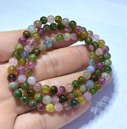 AAAA Natural Authentic Tourmaline Bracelet,Tourmaline Round Bracelet,Rainbow Tourmaline Bracelet,Crystal Bracelet ET564